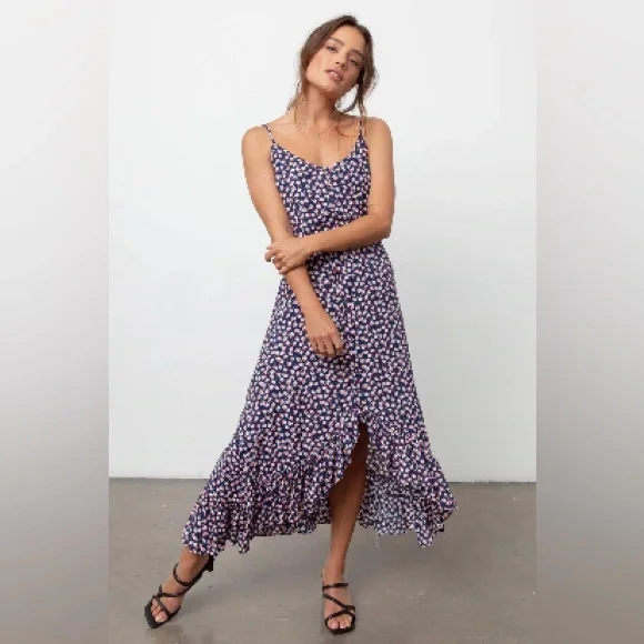 Rails Frida Pink Poms Floral Button Front Midi Dress Small - Picture 1 of 8